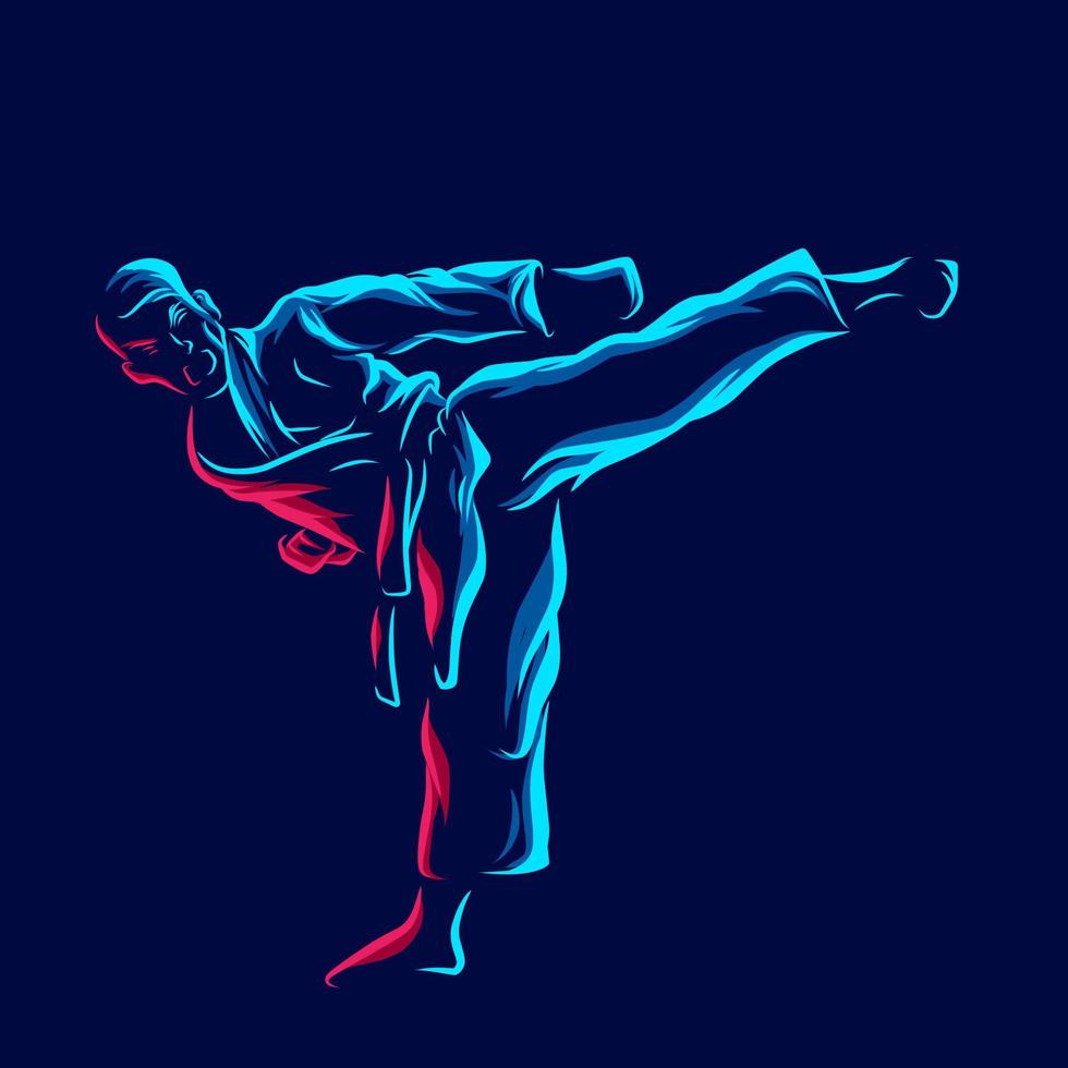 técnica de lucha de karate vector silueta línea pop art potrait logo diseño colorido con fondo oscuro. ilustración vectorial abstracta. fondo negro aislado para camiseta, afiche, ropa.