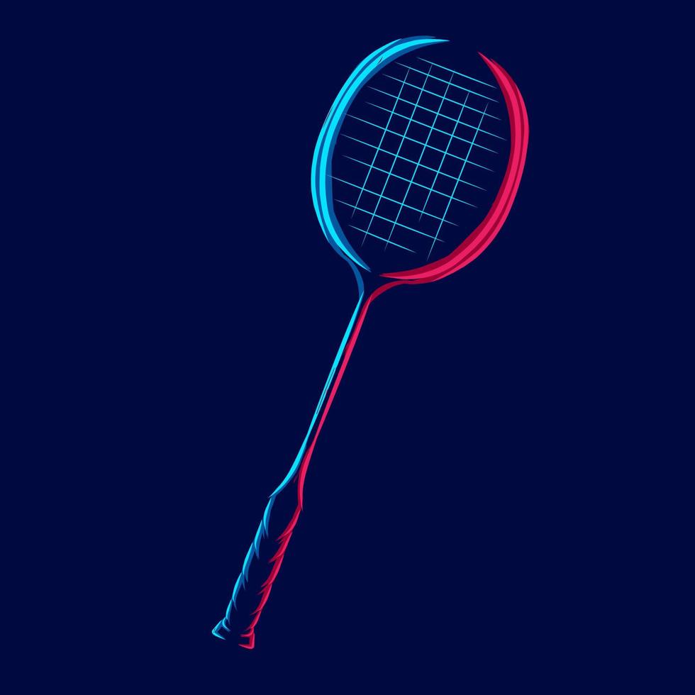 línea de raqueta de bádminton pop art potrait logo diseño colorido con fondo oscuro vector