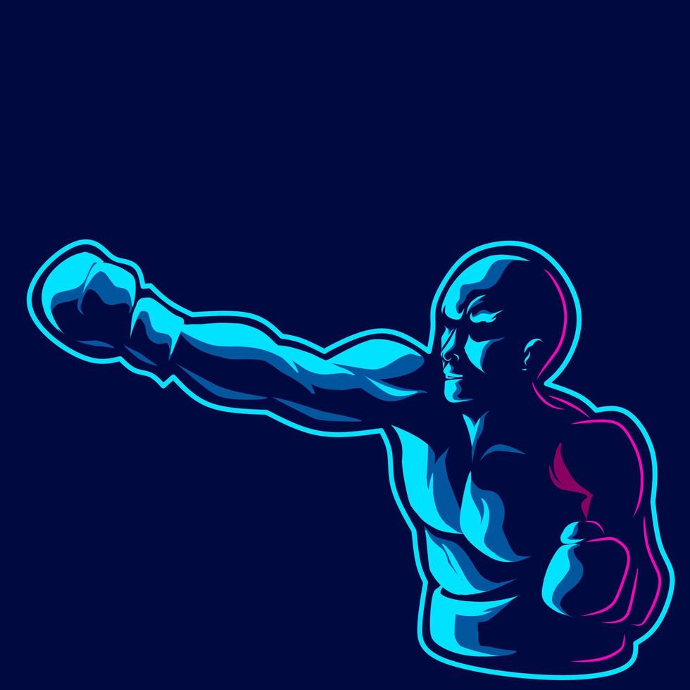 Boxing man fighter line pop art potrait logo colorful design with dark background. Abstract vector illustration. Isolated black background for t-shirt, poster, clothing, merch, apparel,