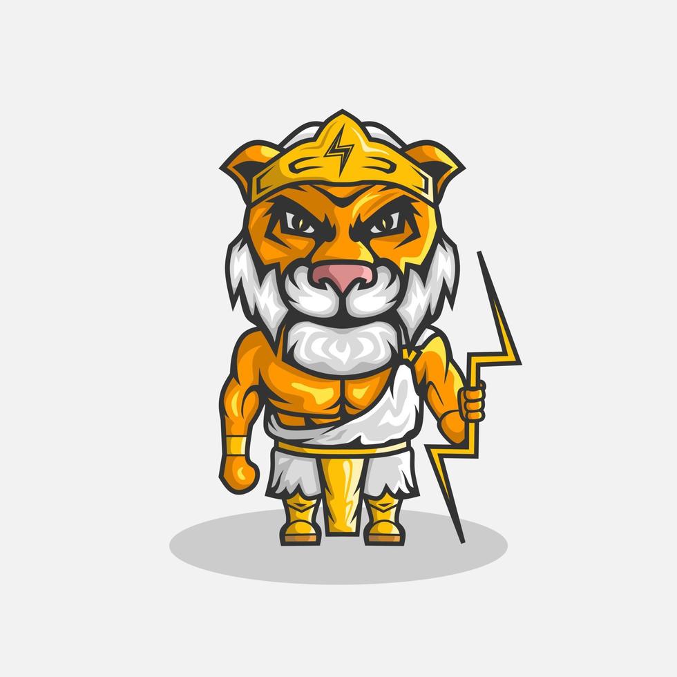 Cute zeus tiger character illustration. Simple animal vector design. Isolated with soft background.