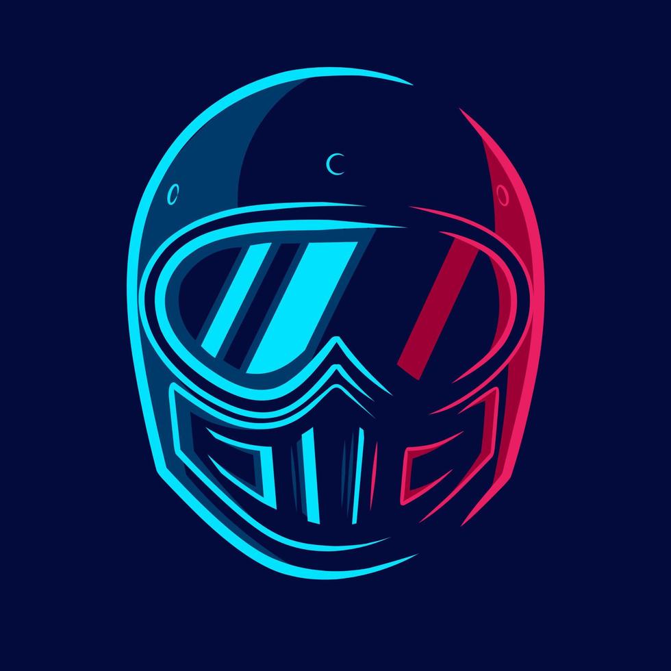 Casco integral linea retro. logotipo de arte pop. diseño colorido con fondo oscuro. ilustración vectorial abstracta. fondo negro aislado para camiseta, afiche, ropa, merchandising, ropa, diseño de placa vector