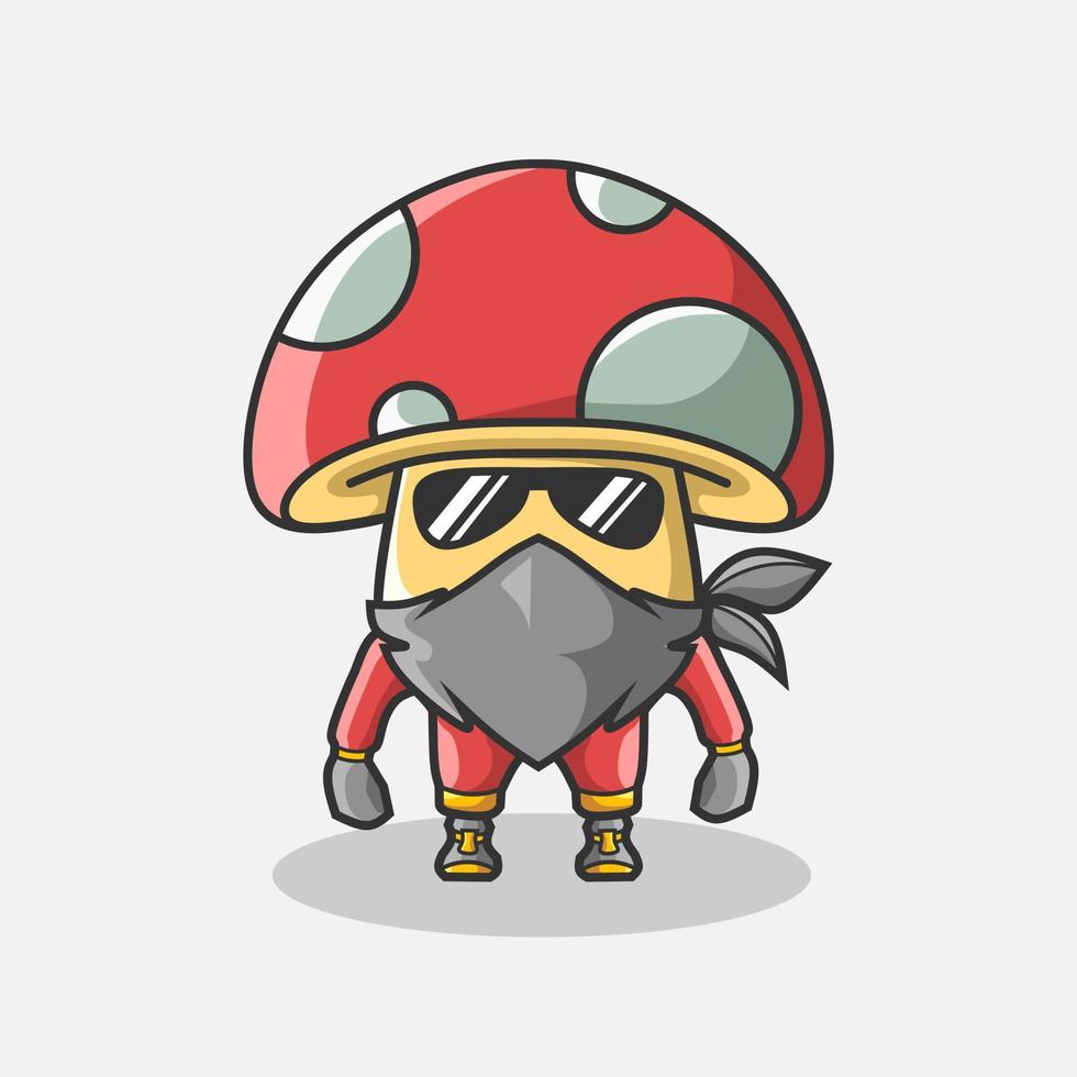 Cute bandit mushroom character illustration. Simple plant cartoon vector design. Isolated with soft background.