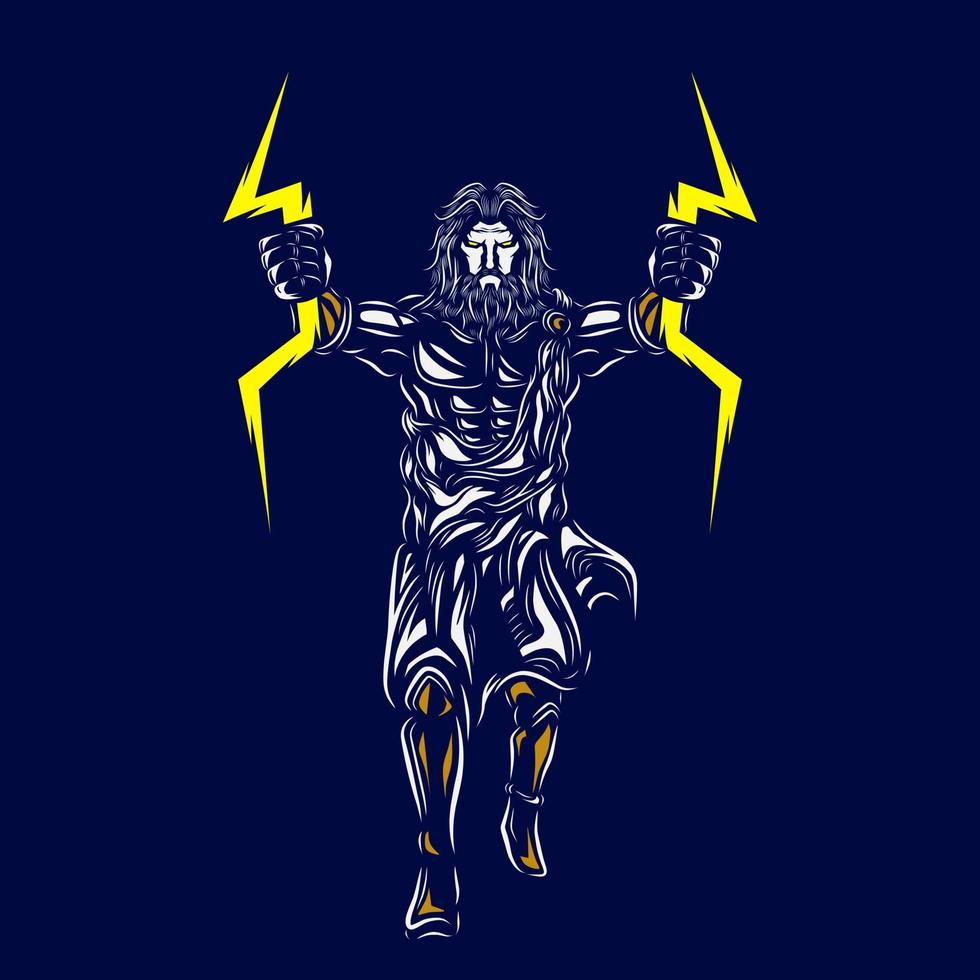 Zeus the mythology logo line pop art portrait god colorful design with dark background. Abstract vector illustration.