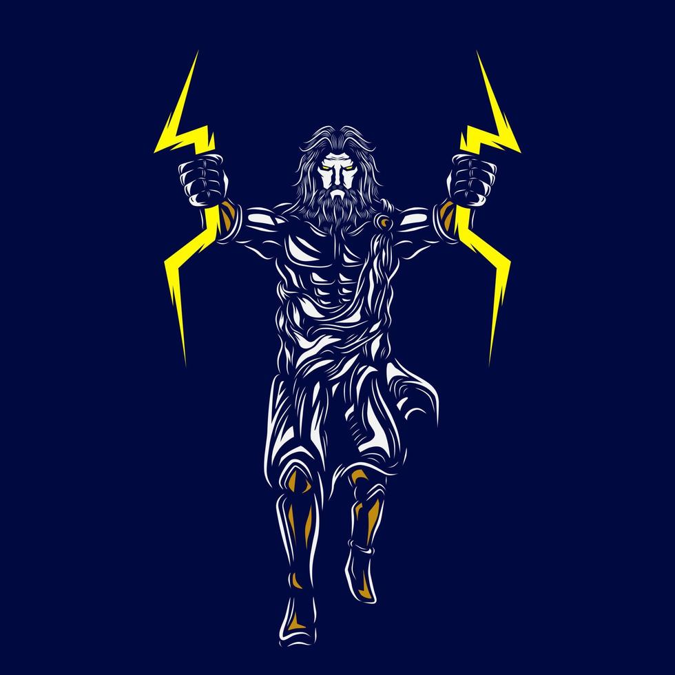 zeus la línea del logotipo de la mitología retrato de arte pop dios diseño colorido con fondo oscuro. ilustración vectorial abstracta. vector