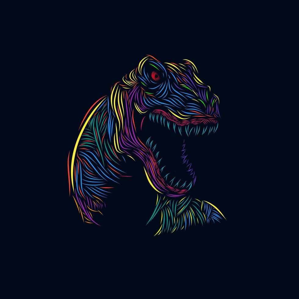 Dinosaur T Rex Line Pop Art Potrait Colorful Logo with Dark Background vector