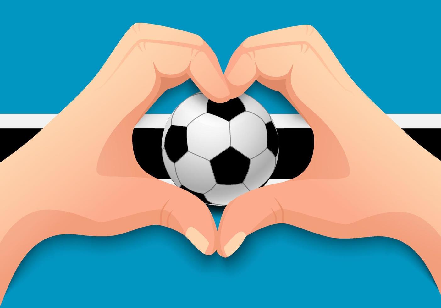 balón de fútbol de botswana y forma de corazón de mano vector