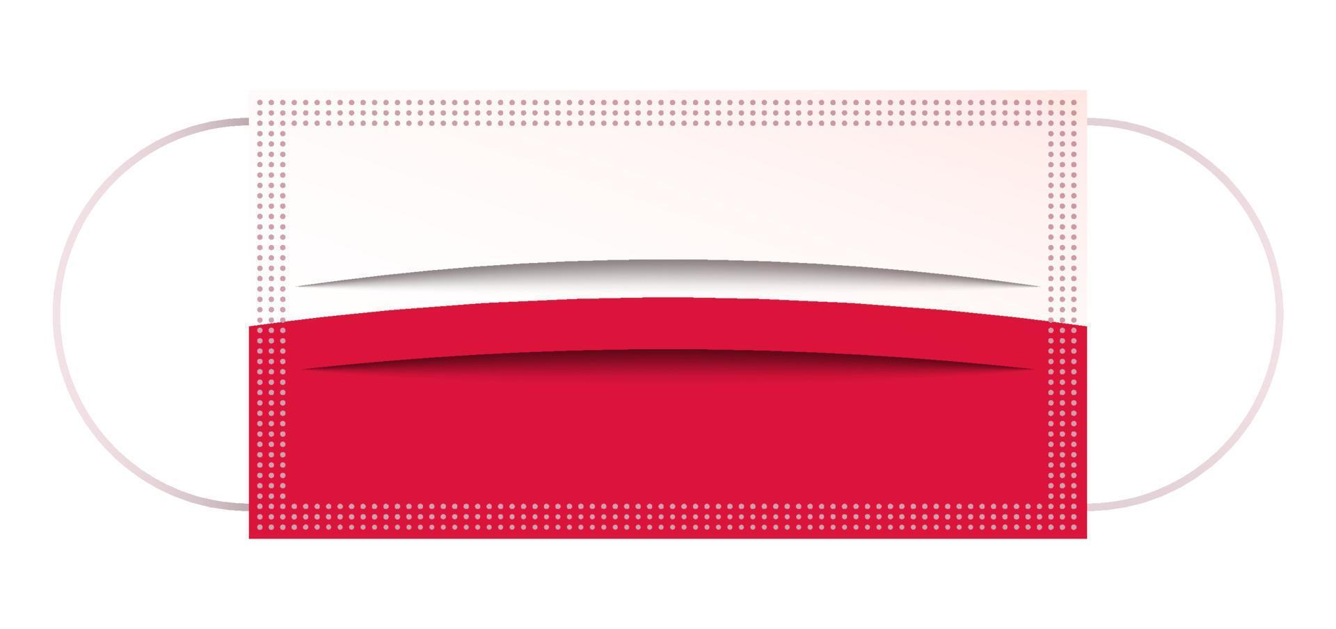 Icon, medical mask in Poland flag colors. Respiratory protection. Isolated vector on white background