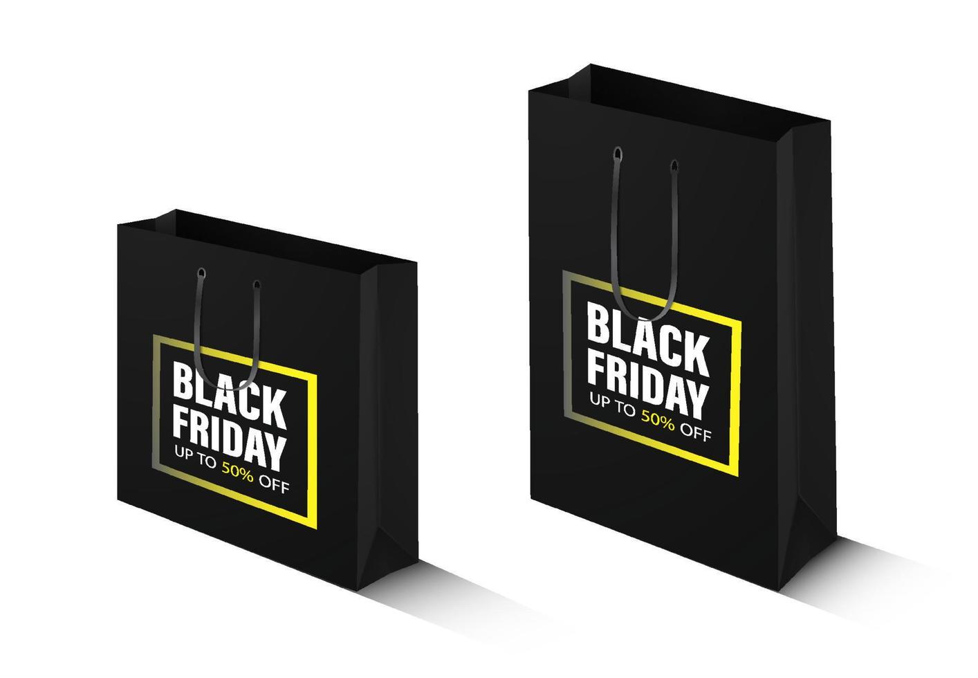 Realistic black cardboard packages on a white background. Design element BLACK FRIDAY. Sales, discounts on goods for buyers. Vector