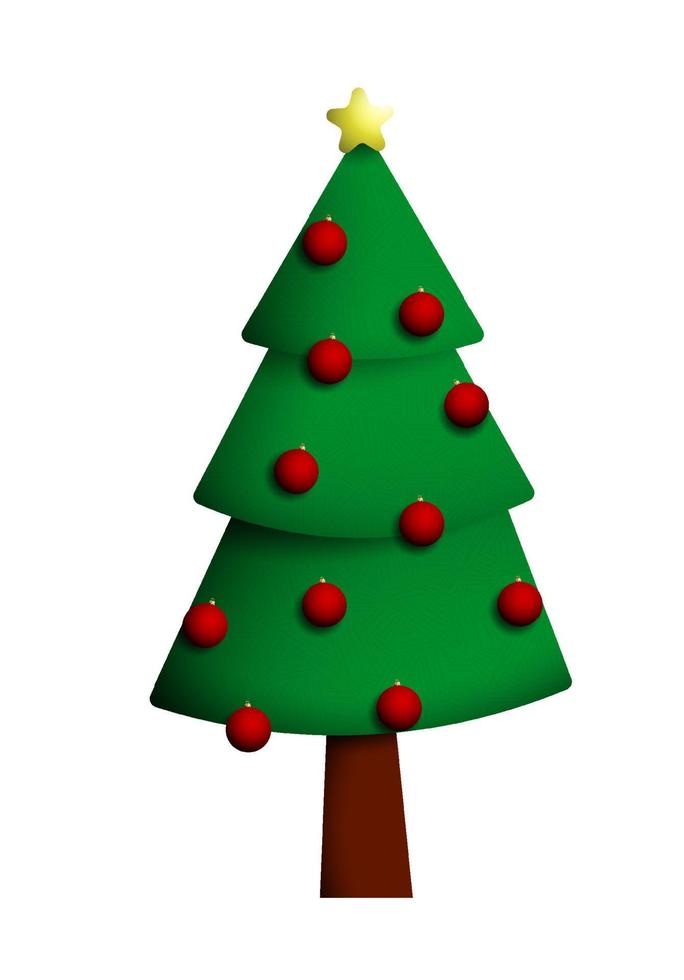 2021, Christmas tree decorated with red glass balls. Christmas and New Year. Meeting the holiday in good mood. Vector in cartoon style