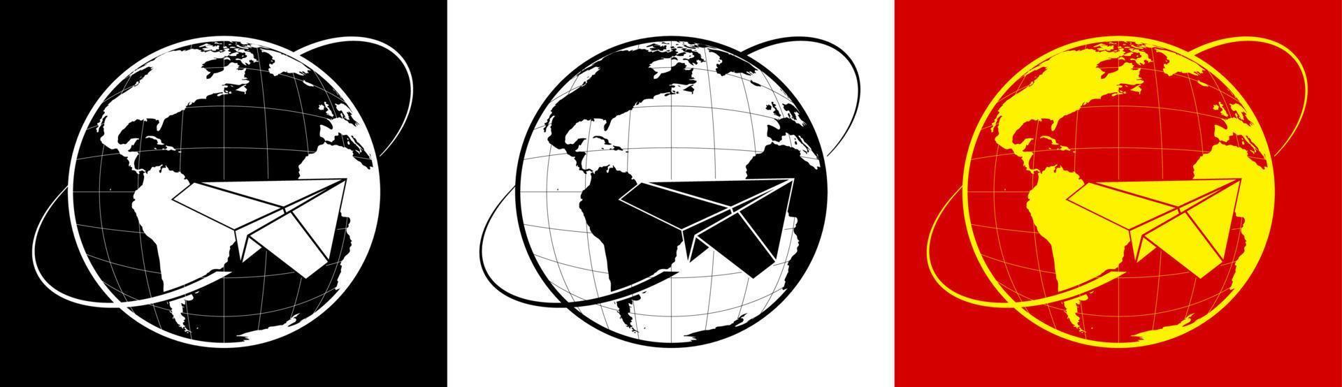 paper planes are flying against the background of the globe. Email concept. Delivery of letters. International air travel. Transportation of goods and passengers vector