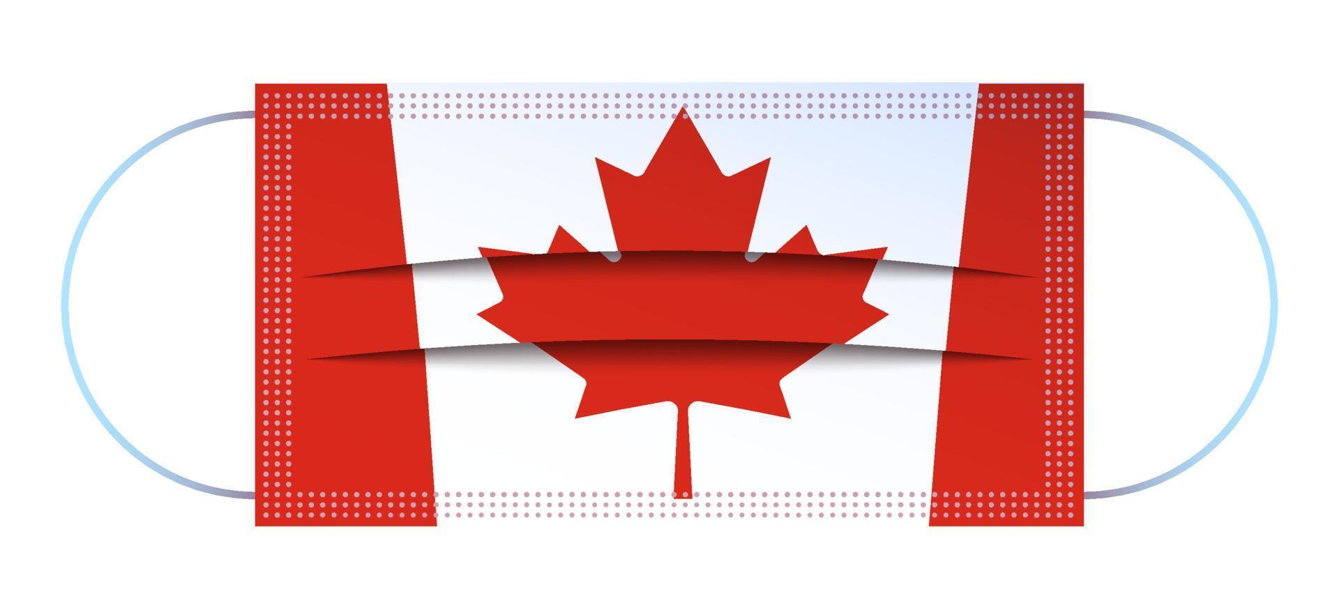 icono, máscara médica al estilo de la bandera canadiense. protección respiratoria. vector aislado sobre fondo blanco