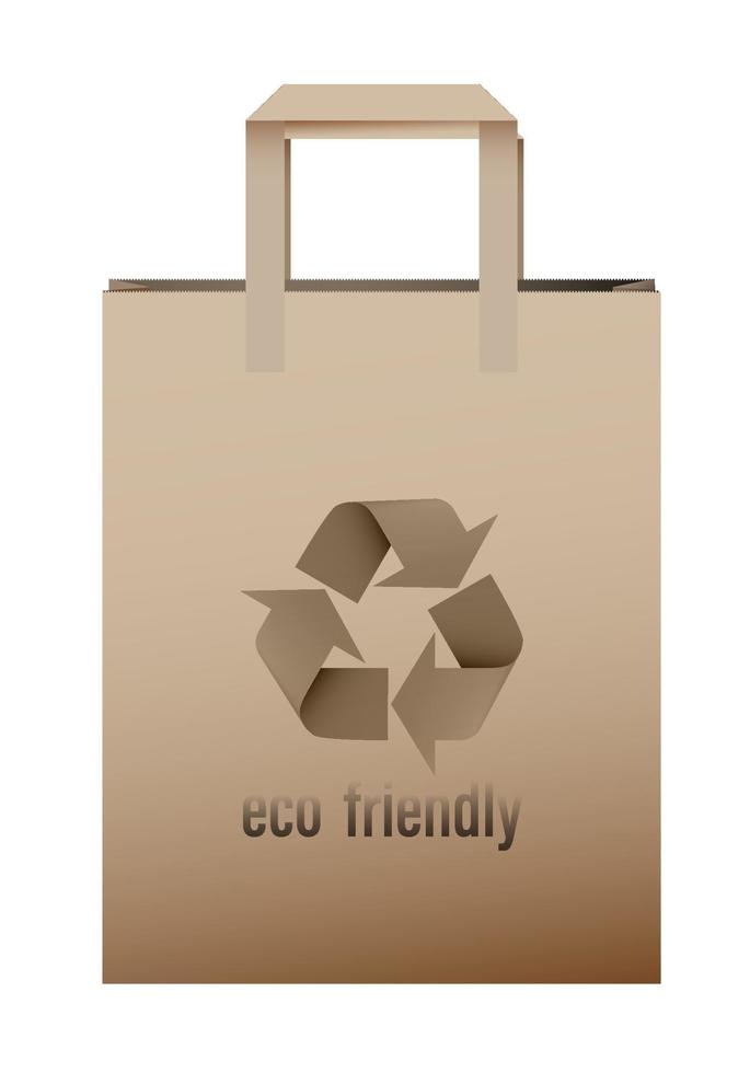 paper eco bag. Re-processing of raw materials. Environmentally friendly products. Health food stores. Realistic vector on white background