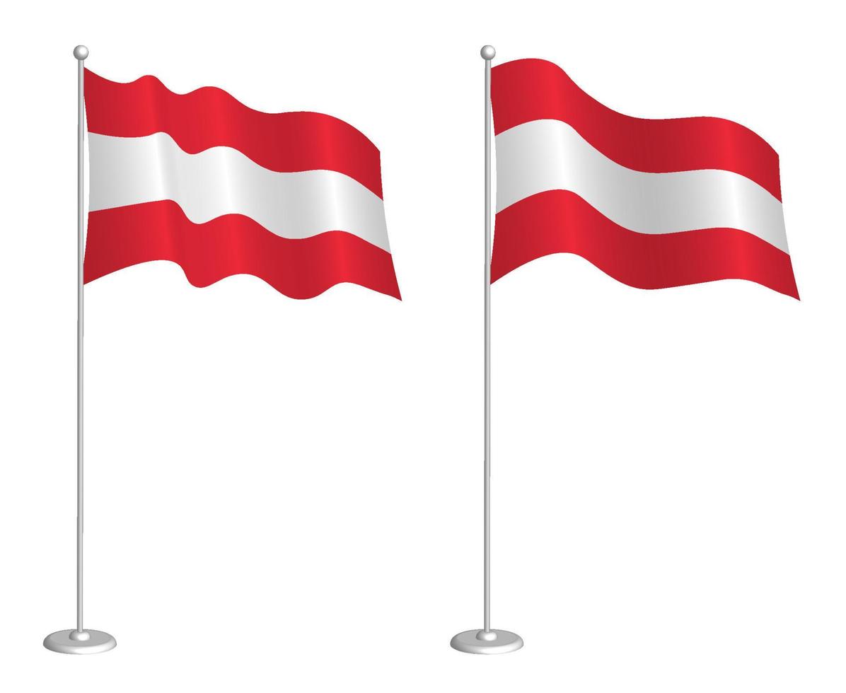 flag of republic of Austria on flagpole waving in the wind. Holiday design element. Checkpoint for map symbols. Isolated vector on white background