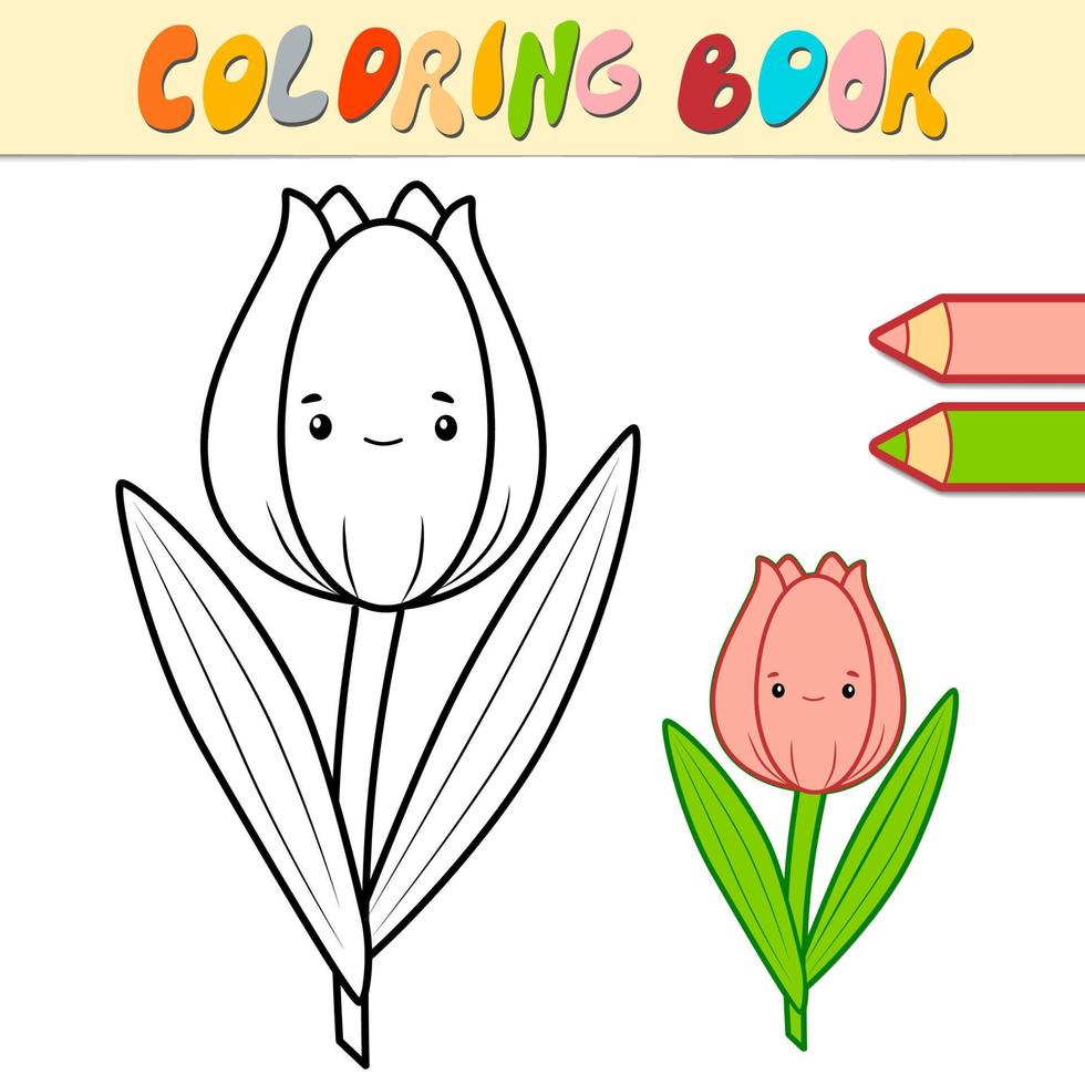 libro de colorear o página para niños. tulipán blanco y negro vector