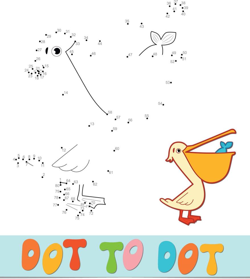 Dot to dot puzzle. Connect dots game. pelican vector illustration