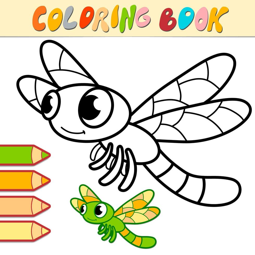 Coloring book or page for kids. dragonfly black and white vector