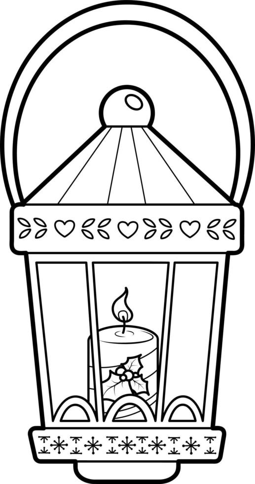 Christmas coloring book or page for kids. Christmas lantern black and white vector illustration