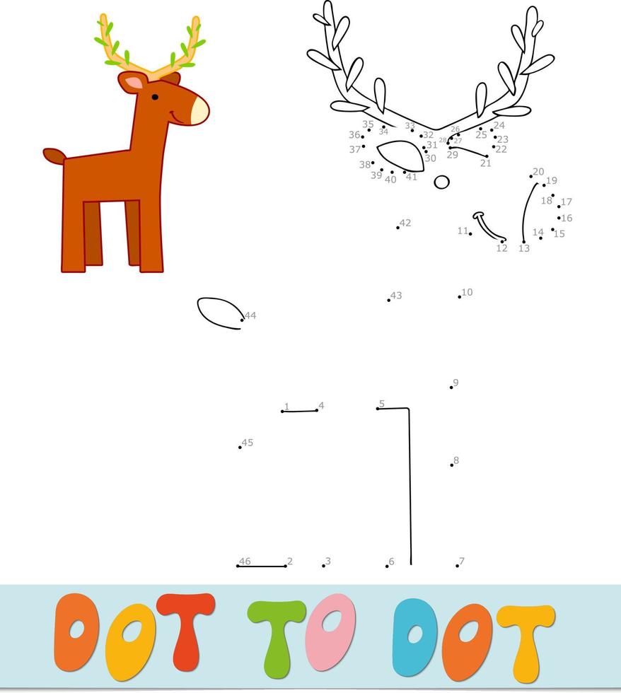 Dot to dot puzzle for children. Connect dots game. Deer vector illustration