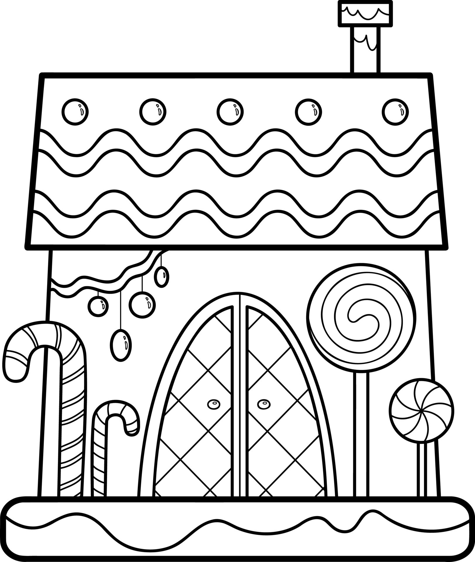 Christmas coloring book or page. Gingerbread house black and white