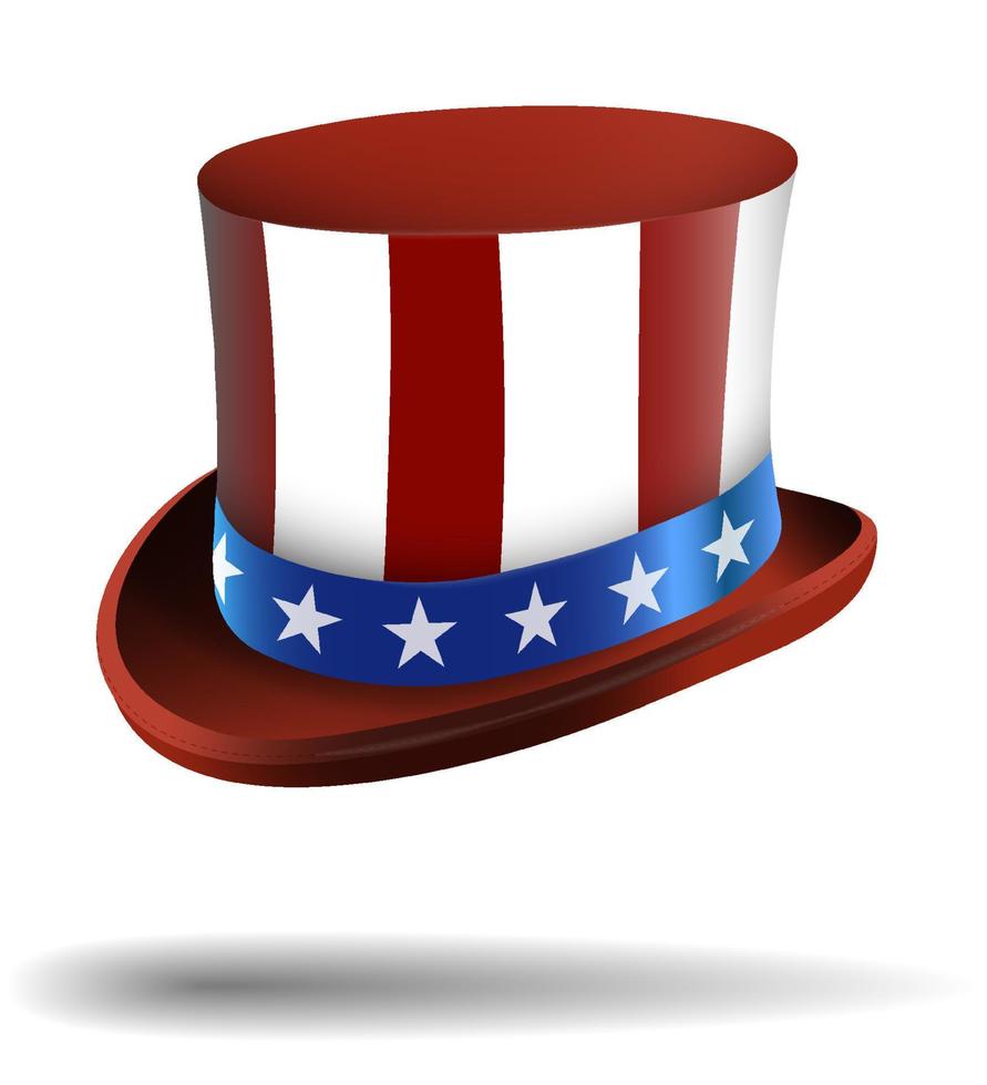 sombrero de copa del tío sam en colores de la bandera americana. día de la independencia de américa. vector