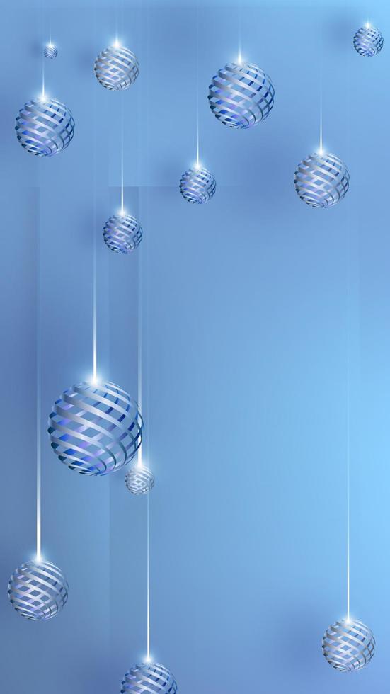 Vertical flyer with Christmas balls. Festive background for greeting card, New Year party invitation layout. Bright volumetric vector