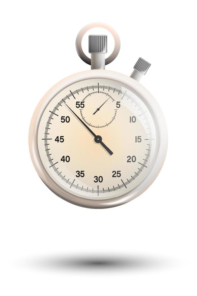 realistic white gold mechanical stopwatch with hands and clock face. Countdown, speed measurement. Color vector