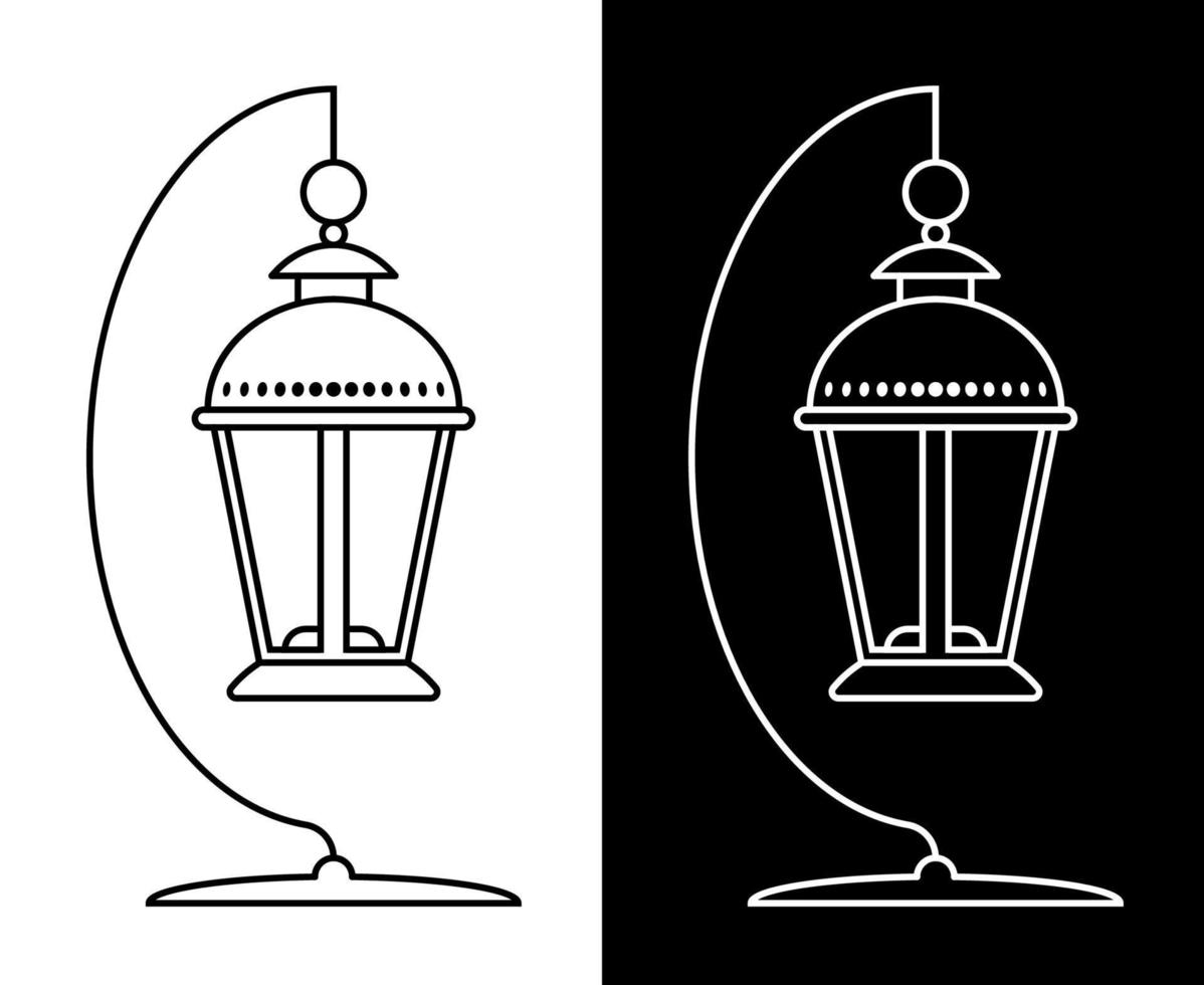 icono. farola con una vela en un soporte. linternas e iluminación para las fiestas. vectores en blanco y negro