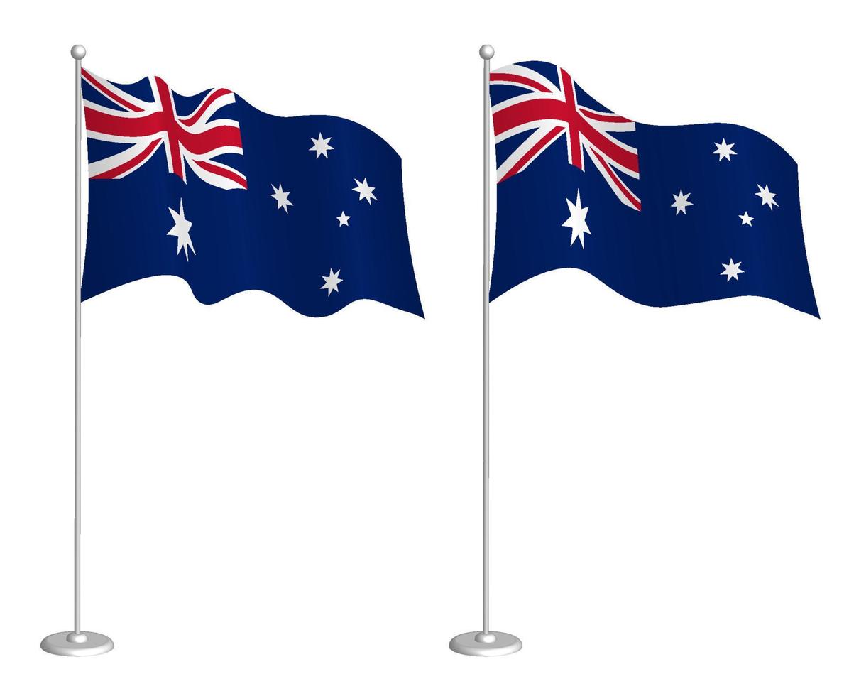 Flag of Australia on flagpole waving in the wind. Holiday design element. Checkpoint for map symbols. Isolated vector on white background