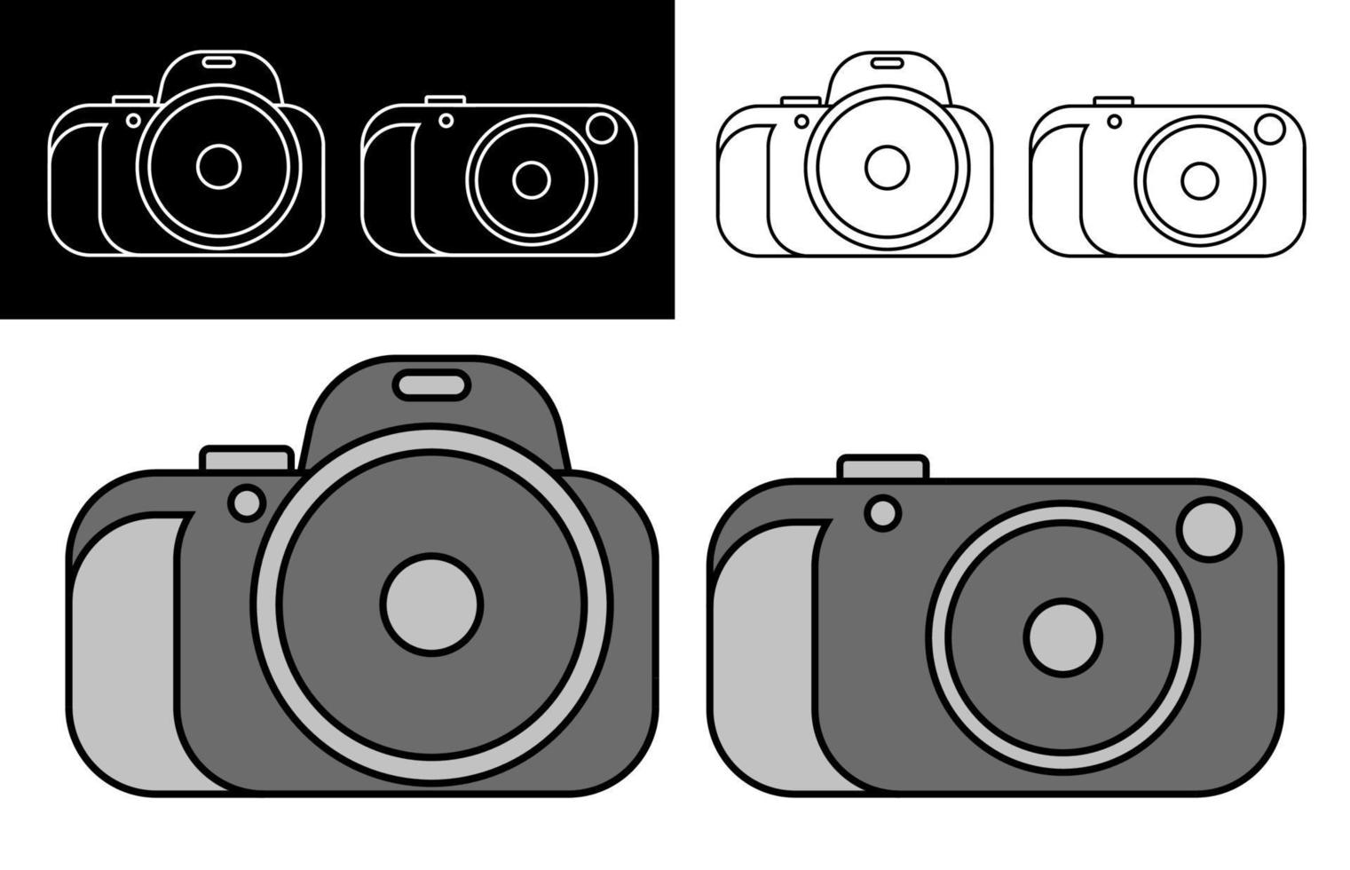 camera icons set. Equipment for photography and selfie. World Photography Day August 19th. Isolated black white vector