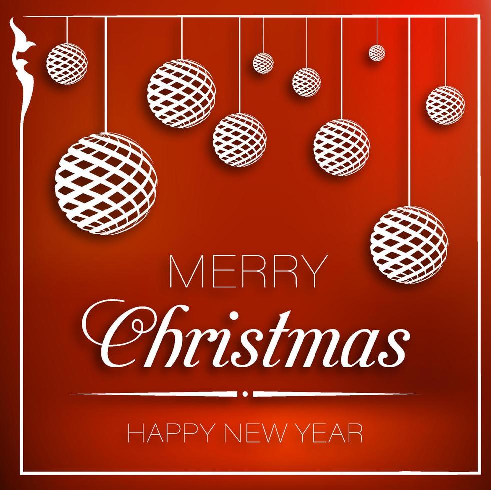 Square flyer with paper Christmas balls. Festive background for greeting card, New Year web baner. Bright volumetric vector