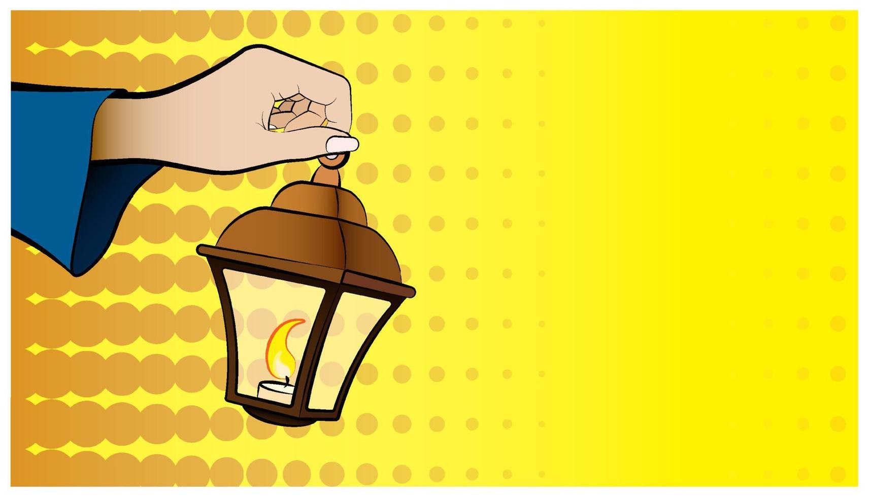 female hand of sorceress holds a lantern with burning candles inside. Celebration of Halloween in fancy dress. Magic and witchcraft, rituals. Comic style vector