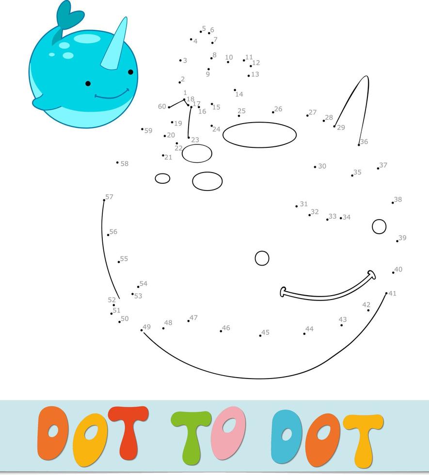 Dot to dot puzzle for children. Connect dots game. Narwhal vector illustration