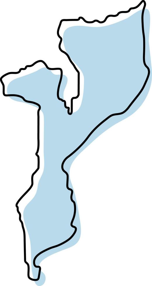 Stylized simple outline map of Mozambique icon. Blue sketch map of Mozambique vector illustration