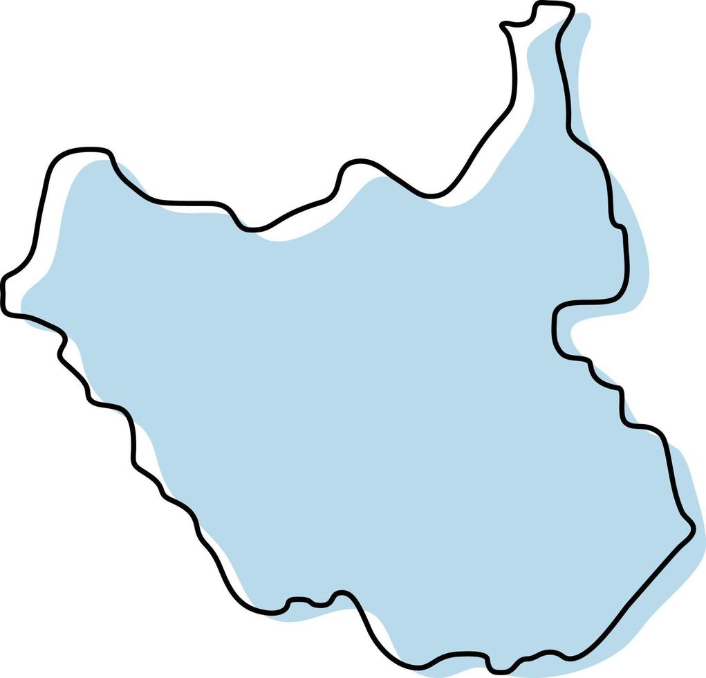 Stylized simple outline map of South Sudan icon. Blue sketch map of South Sudan vector illustration