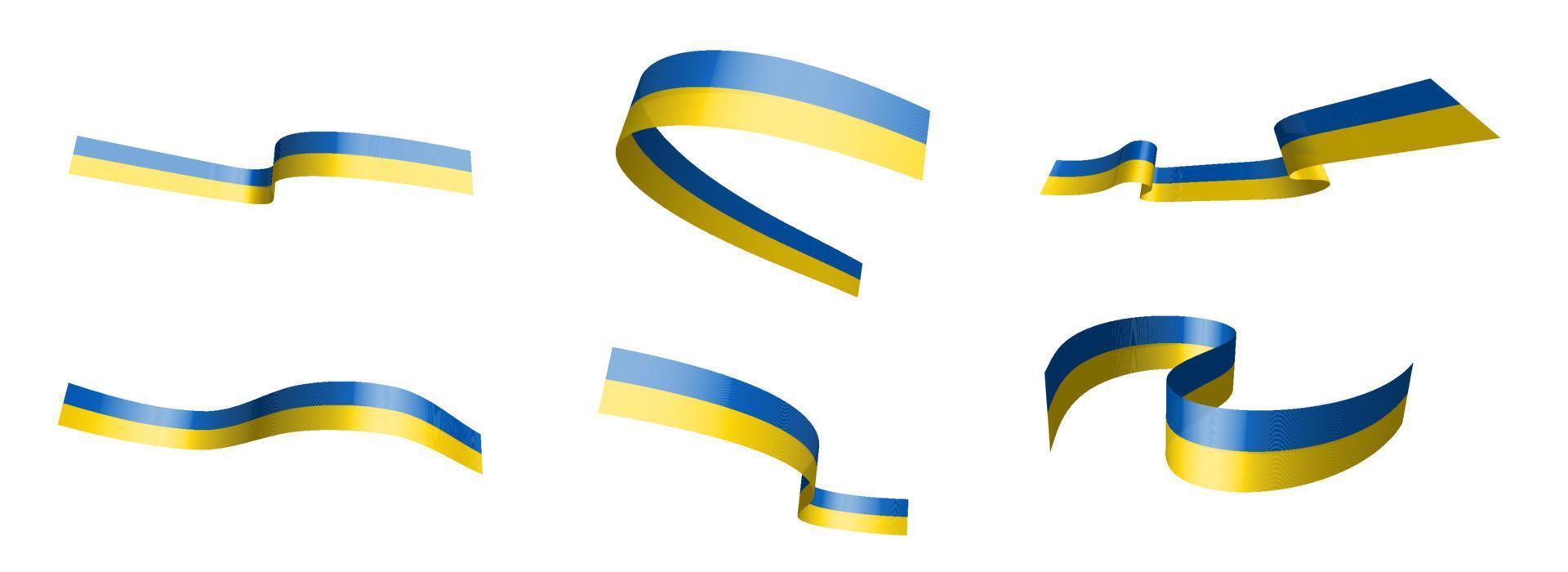 Set of holiday ribbons. Ukrainian flag waving in the wind. Separation into lower and upper layers. Design element. Vector on a white background