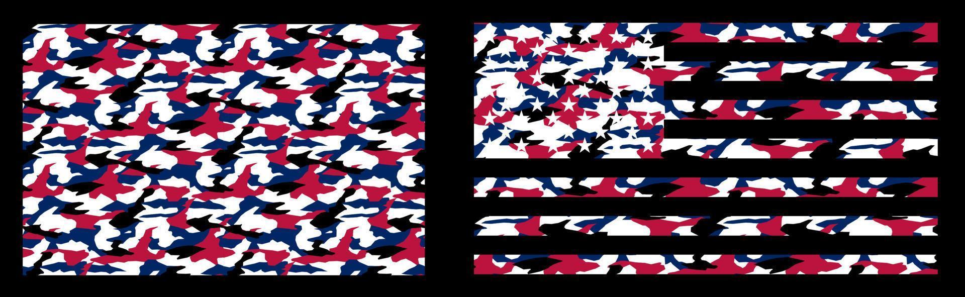 military camouflage texture in the colors of the American flag. Independence Day. Memorial Day for Vetirans. Seamless pattern for textiles. Vector