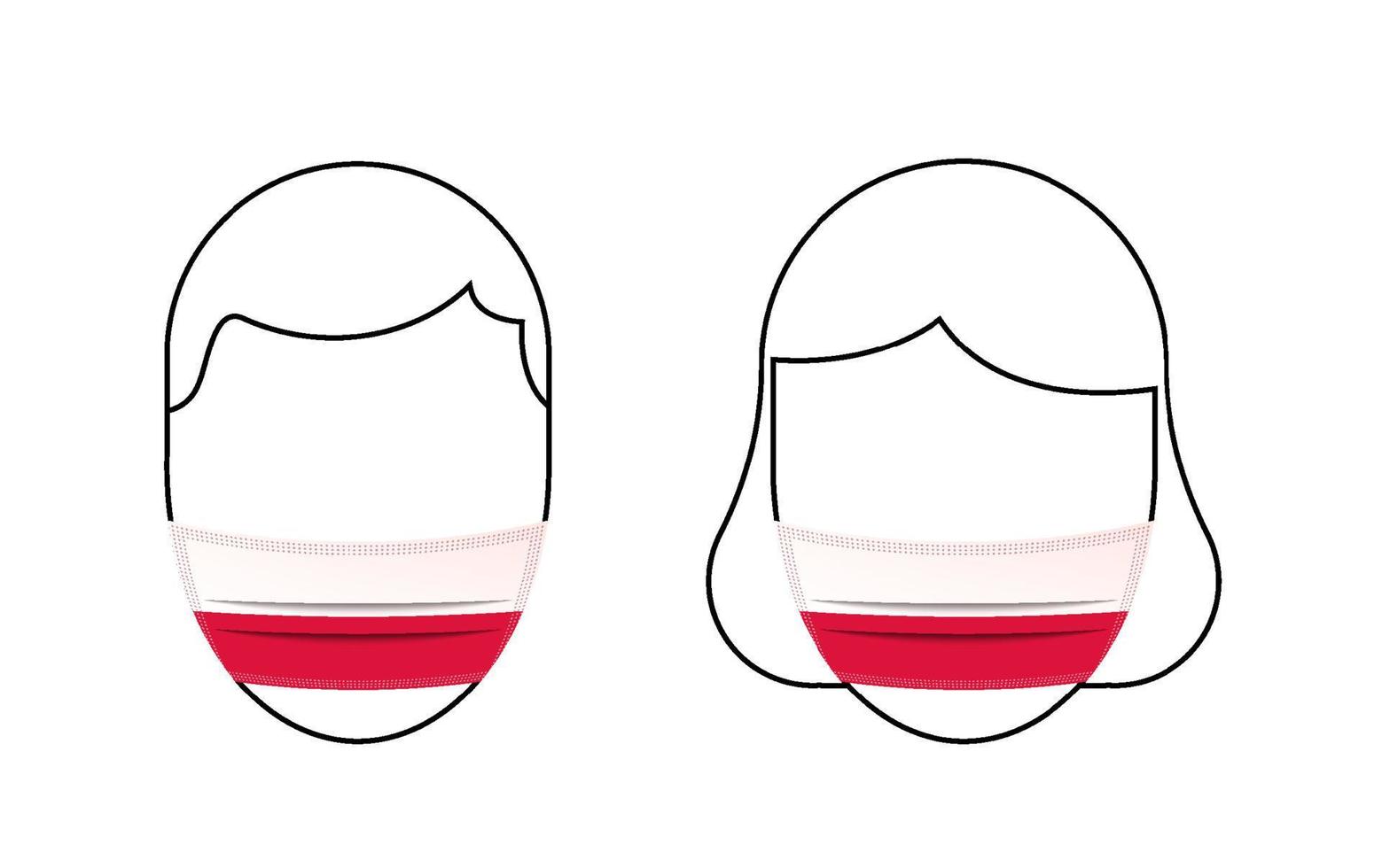 silhouette of man and woman in medical masks in style of Poland flag. Prevention of spread of the disease. Icons on a white background vector