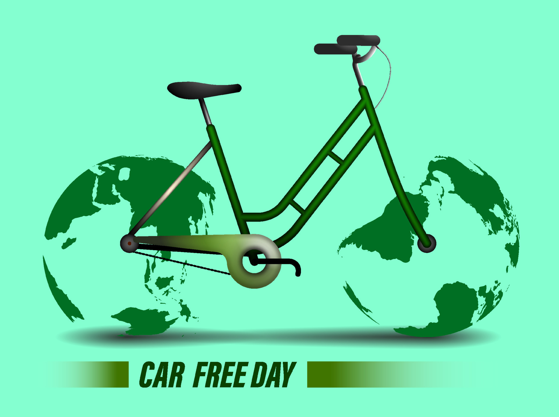 World car free day banner or poster. Bicycle with wheels in form of