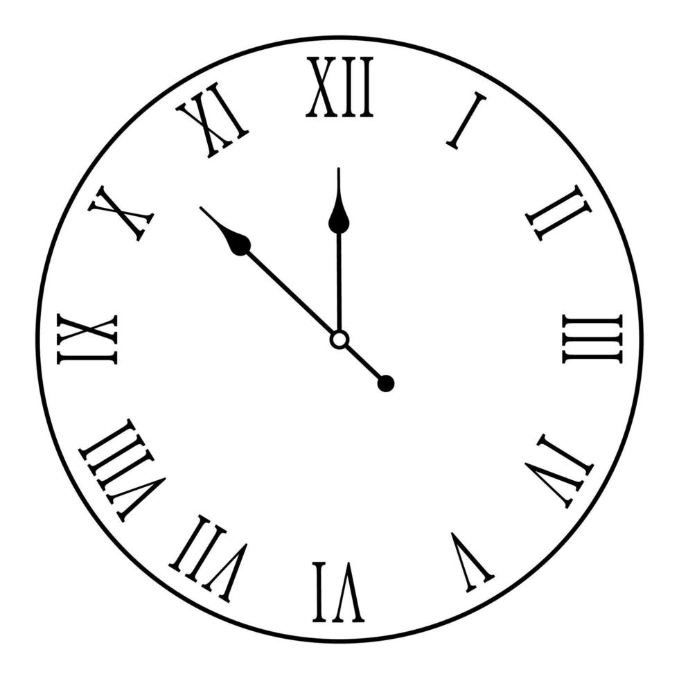 mechanical wall clock face with roman numerals. Measuring time. Countdown to the new year 2021. Vector on white background