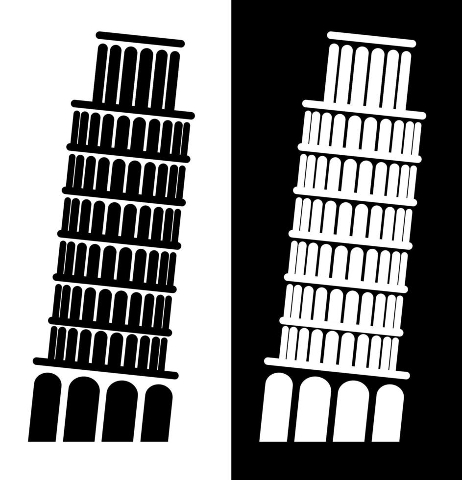 icono, torre inclinada de pisa. hitos de italia. vectores en blanco y negro