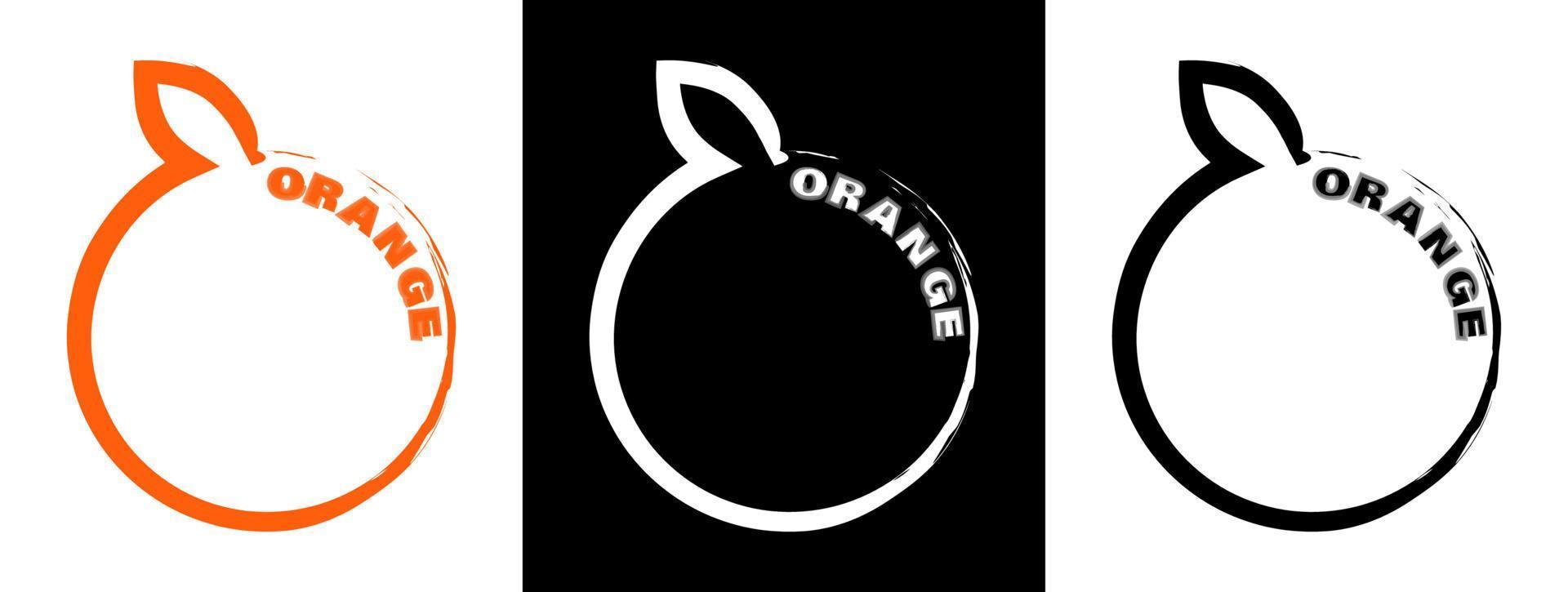 logotipo original de una naranja entera con una hoja. parte del diseño del menú. vector blanco negro