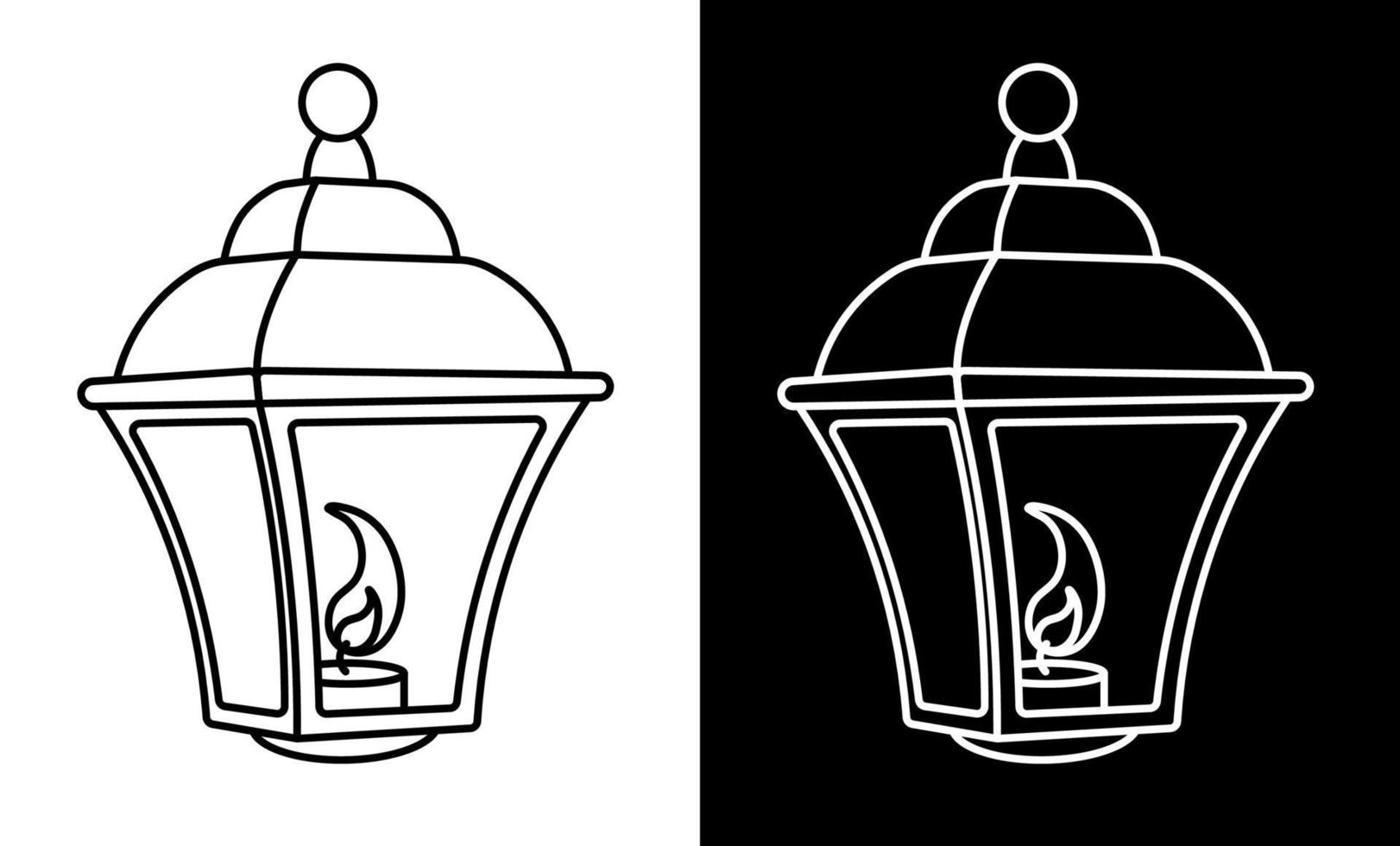 street light with burning candles inside. Vintage style. Night romance of the big city. Street lighting at night. Icon. Black and white vector