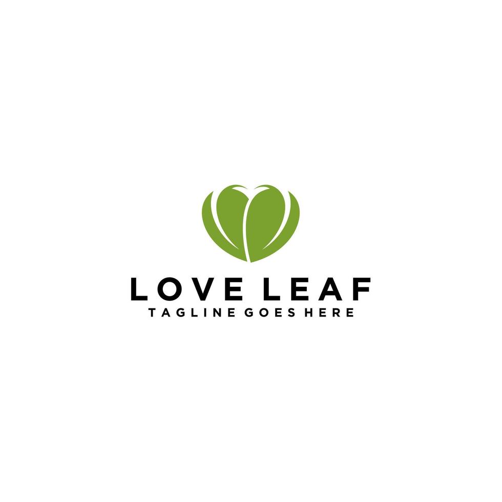 Love nature creative logo design template. Simple green leaf and heart shape symbol. Ecology concept. vector