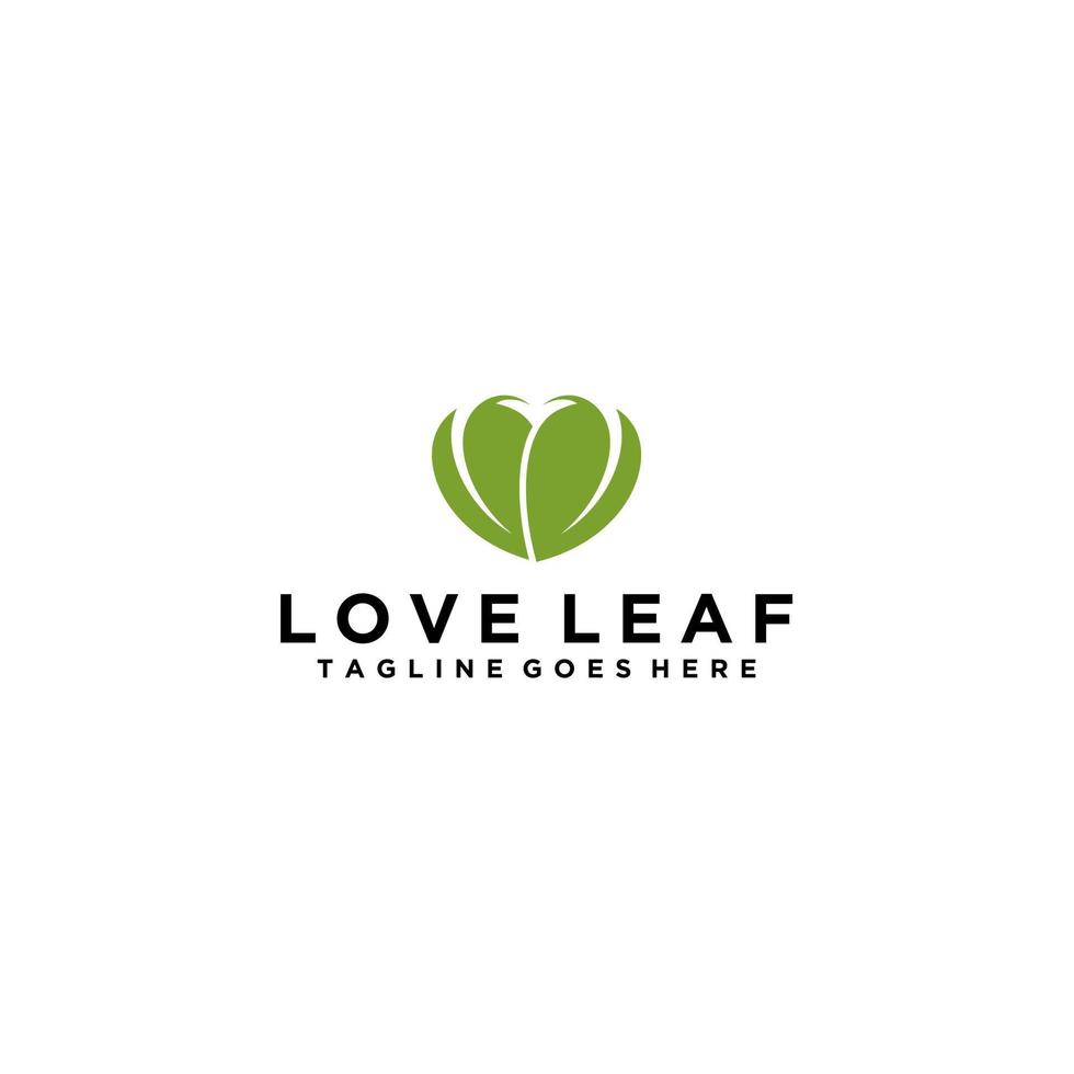 amor naturaleza plantilla de diseño de logotipo creativo. simple hoja verde y símbolo de forma de corazón. concepto de ecología. vector