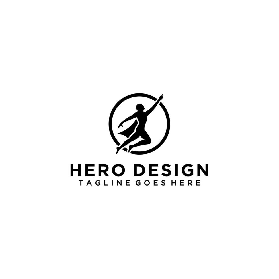un diseño de logotipo sofisticado simple pero divertido que muestra a un superhéroe volador. vector