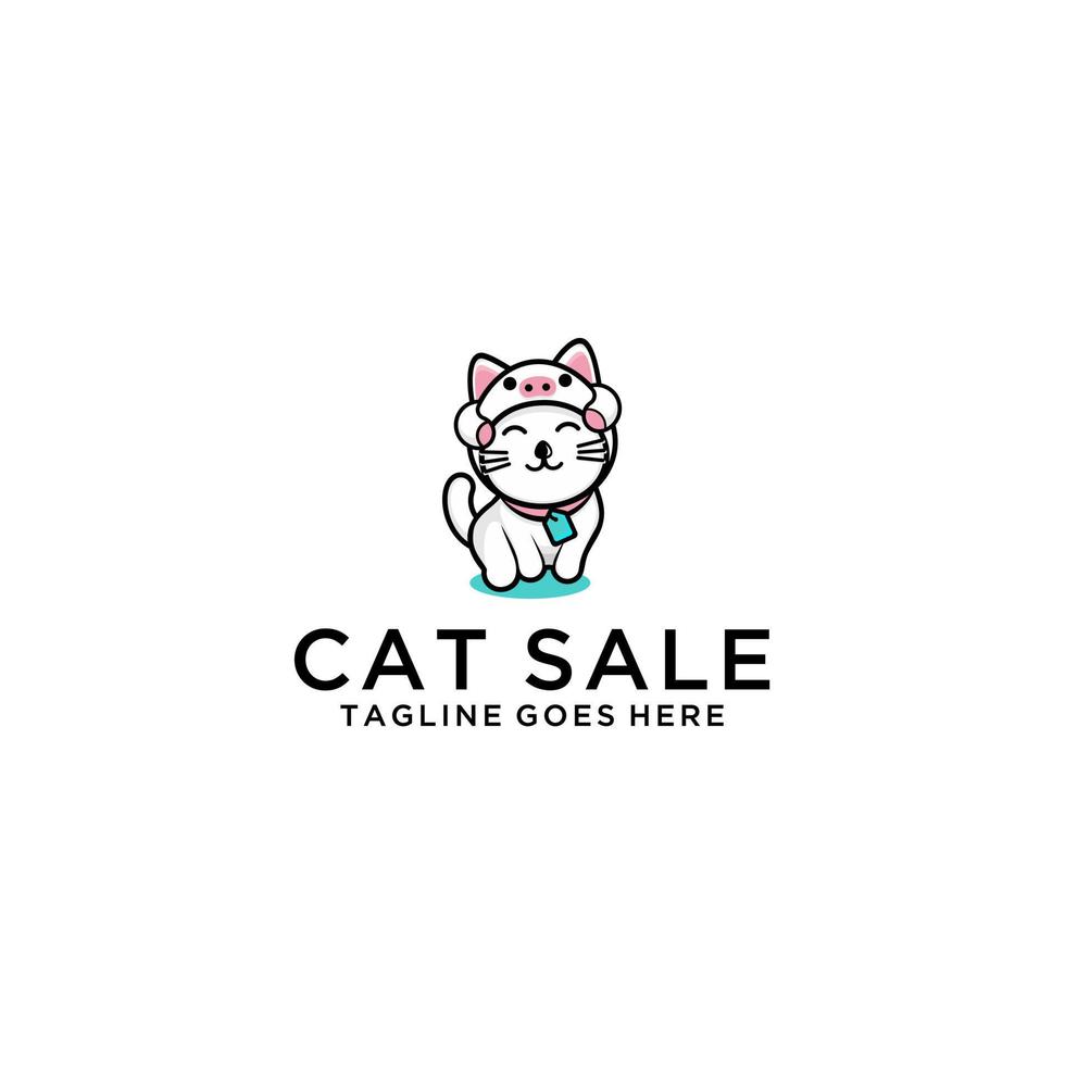 Cat with pig hat logo design vector