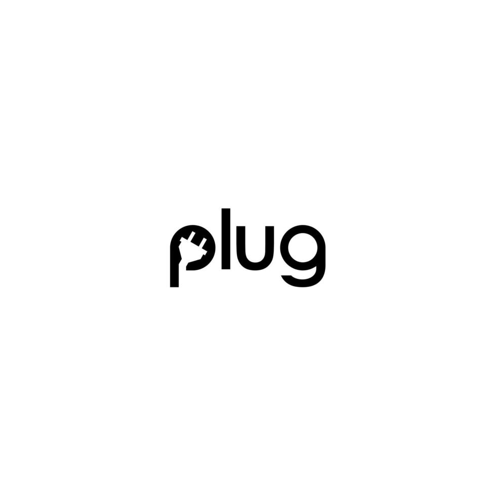 Creative Plug vector logo. Typographic Plug symbol icon.