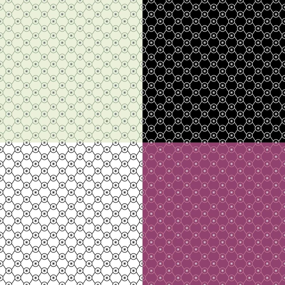 Set of geometric SEAMLESS patterns with grid and flowers. Ornates for decoration and printing on fabric. Design element. Vector
