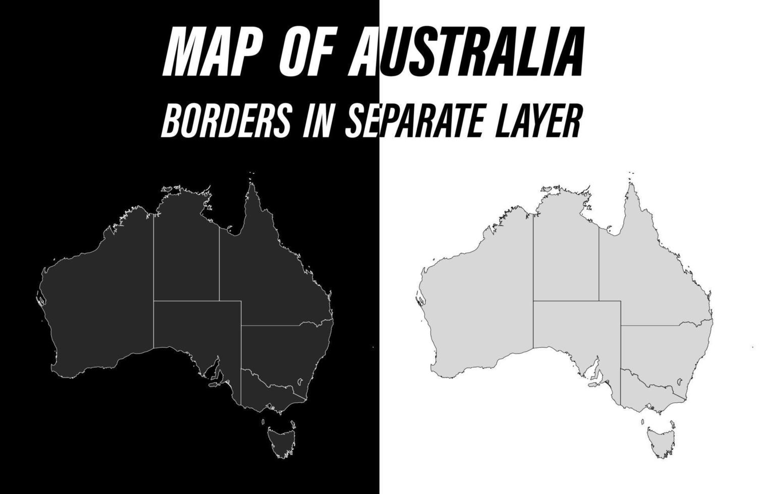 mapa detallado de australia con fronteras. elemento de diseño educativo. fácil editable vector blanco y negro