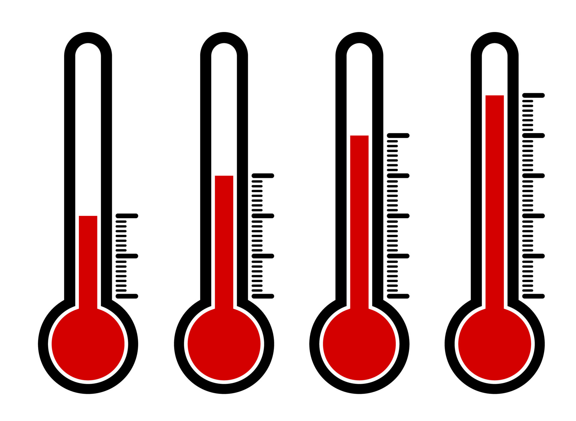 thermometers icon set with different high temperature values